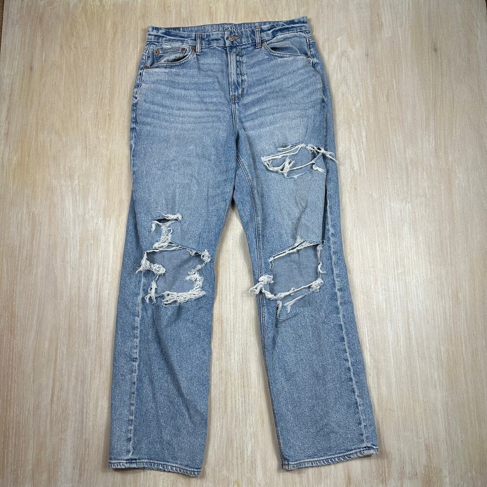 American Eagle Curvy 90's Straight High Rise Ripped Distressed Casual Jeans 10